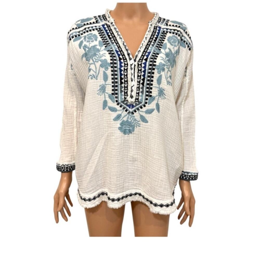 Johnny Was Vedera XS embroidered gauze blouse TLS1 3624